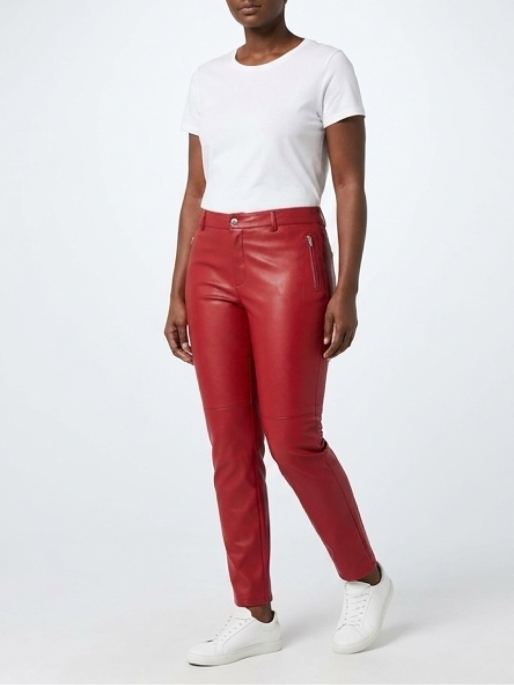 Escada Bright Red Leather Pants with Zip Detail